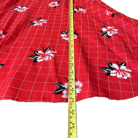 Vintage retro style midi dress floral and checkered print vibrant red - Picture 15 of 15